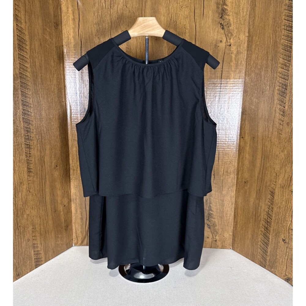Tahari Black Sleeveless Blouse Top Women Large NWT Layered Career Classic
